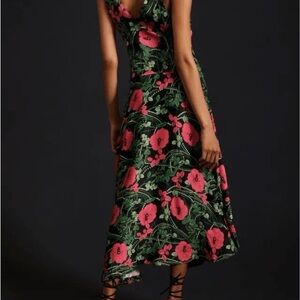 Anthropologie Green and Pink Floral Midi Dress